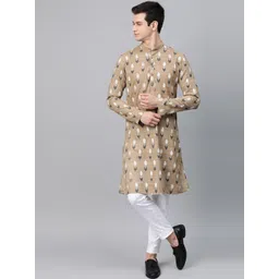 See Designs Men Beige & White Printed Kurta with Churidar-image-14