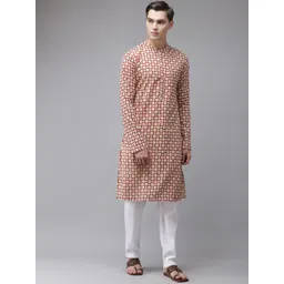 See Designs Men Beige Printed Pure Cotton Kurta with Pyjamas-picture-23