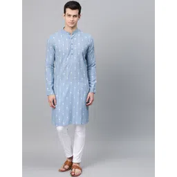 See Designs Men Blue & White Printed Kurta with Pyjamas-picture-40