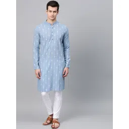 See Designs Men Blue & White Woven Design Straight Kurta-picture-16