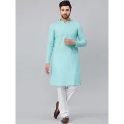 See Designs Men Blue Ethnic Motifs Pure Cotton Kurta-picture-31