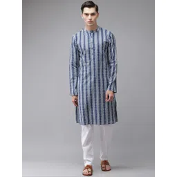 See Designs Men Blue Printed Thread Work Indigo Kurta-picture-33