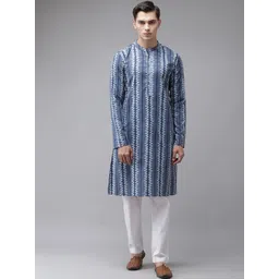 See Designs Men Blue Striped Cotton Kurta-picture-12