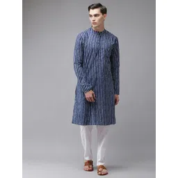 See Designs Men Blue Striped Regular Pure Cotton Kurta with Pyjamas-picture-38