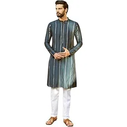 see designs Men Full Sleeve Chanderi Silk Sequins Mandarin Collar Side Slit Kurta-picture-14