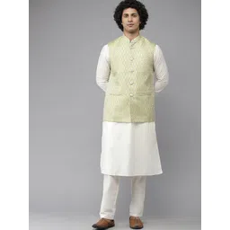 See Designs Men Green Woven Design Nehru Jackets-picture-12