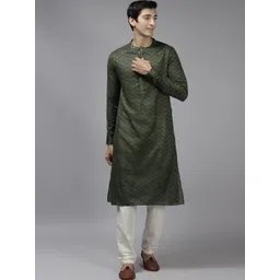 See Designs Men Green Woven Design Thread Work Summer Sheers Kurta-picture-18