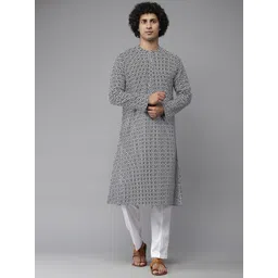 See Designs Men Grey & White Geometric Printed Cotton Kurta-picture-29