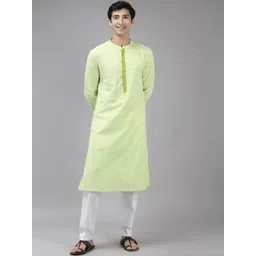 See Designs Men Lime Green Geometric Printed Pure Cotton A-line Kurta-picture-36