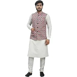see designs Men Off White Kurta Pajama And Blue Digital Print Cotton Nehru Jacket-picture-35