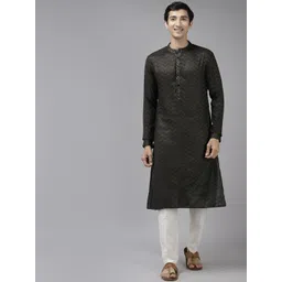See Designs Men Olive Green Thread Work Handloom Kurta-picture-38