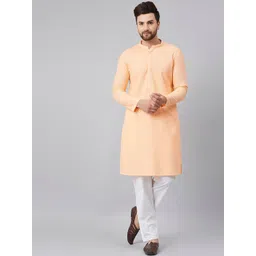 See Designs Men Peach-Coloured Embroidered Regular Pure Cotton Kurta with Pyjamas-picture-31