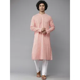 See Designs Men Peach-Coloured Geometric Printed Pure Cotton Kurta-picture-16
