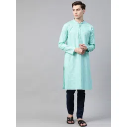 See Designs Men Sea Green Ethnic Motifs Chikankari Embroidered Straight Kurta-picture-33
