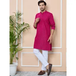 See Designs Men Striped Mirror Work Kurta image 4