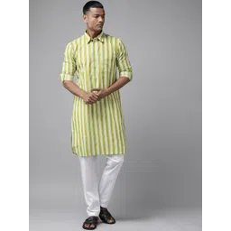 See Designs Men Striped Shirt Collar Pure Cotton Pathani Kurta-picture-24