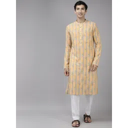 See Designs Men Yellow Striped Cotton Kurta-picture-32