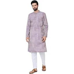 see designs Men's Full Sleeve Mandarin Collar Floral Embroidered Mandarin Collar Thread Work Straight Long Kurta with Pyjama - Festive Collection | Dussehra & Diwali collection-picture-11