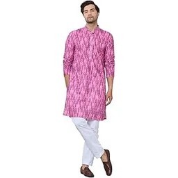 see designs Men's Full Sleeve Mandarin Collar Tie & Dye Printed & Embroidered Cotton Straight Kurta with Pyjama-picture-36