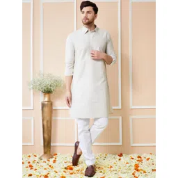 See Designs Shirt Collar Long Sleeves Pure Cotton Pathani Kurta With Pyjamas-picture-12