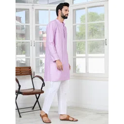 See Designs Striped Embroidered Mandarin Collar Sequinned Chanderi Silk Kurta-picture-15