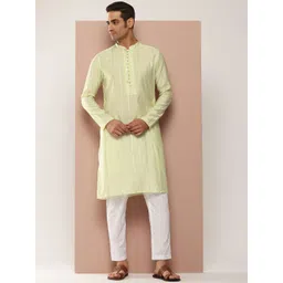 See Designs Striped Embroidered Sequinned Mandarin Collar Chanderi Silk Straight Kurta-picture-28