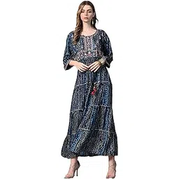 seemrat Women's Pretty Long Cotton Gown with Beautiful Sequin Embroidery | Back Front Floral Print All Day Comfrotable 3/4 Sleeves Maxi Dress for Girls-picture-27