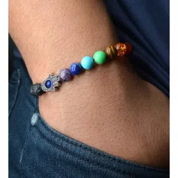 seetara Seven Chakra and Lava Stone 8mm Bracelet with Hamsa Charm-picture-38