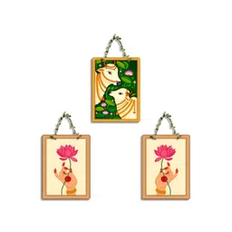 SEHAZ ARTWORKS Beige & Green 3 Pieces Floral Printed Wooden Wall Arts-picture-27