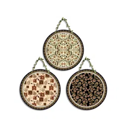 SEHAZ ARTWORKS Cir Set 3-Pcs Beige & Beige Printed Wooden Wall Hangings-picture-24