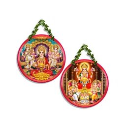 SEHAZ ARTWORKS Circle Set 2-Pcs Orange-Color & Yellow Printed Wooden Wall Hangings-picture-25