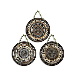 SEHAZ ARTWORKS Circle Set 3-Pcs Brown & Beige Printed Wooden Wall Hangings-picture-20