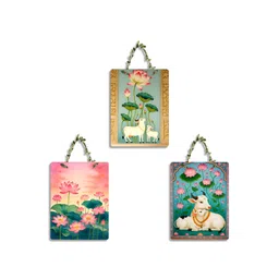 SEHAZ ARTWORKS Pink & Green 3 Pieces Floral Printed Wooden Wall Arts-picture-28