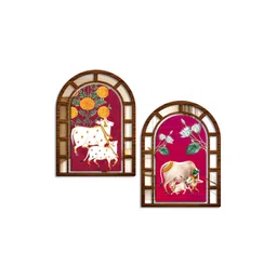 SEHAZ ARTWORKS Pink & White 2 Pieces Jharokha Cow Birds and Animals Wall Hanging-picture-32