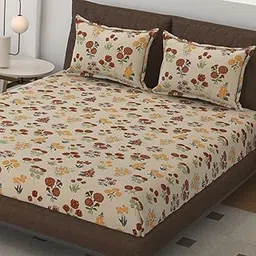 SEJ by Nisha Gupta Bedsheet for Double Bed with Pillow Cover | 300 Tc Cotton Feel Microfibre Abstract Printed Soft Bed Sheet & Wrinkle Free | Perfect for Home Decor | Size 230 X 240 Cm Beige-picture-13