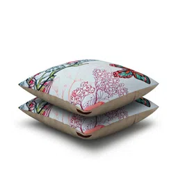 sej by nisha gupta Blue Floral & Animal Printed Cotton 16 x 16 Inches Cushion Covers (Set of 2) image 2