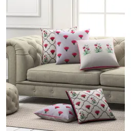Pink Florals Poly Cotton 16 x 16 Inches Cushion Covers (Set of 5) by SEJ By Nisha Gupta-picture-39