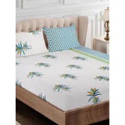 SEJ by Nisha Gupta Abstract Blue 144 TC Cotton Double Bed Sheet with 2 Pillow Covers-picture-39