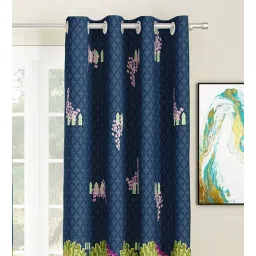 sej by nisha gupta Blue Abstract Polyester 5 Ft Light Filtering Eyelet Window Curtains (Set of 2)-picture-26