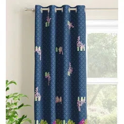 sej by nisha gupta Blue Abstract Polyester 9 Ft Light Filtering Eyelet Door Curtain-picture-27