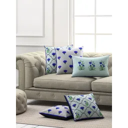 SEJ by Nisha Gupta Blue Set of 5 Floral Square Cushion Covers-picture-42