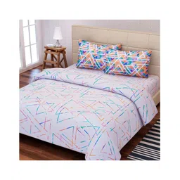 SEJ By Nisha Gupta Cotton King Bedsheet Set Abstract Print - Blue-picture-24