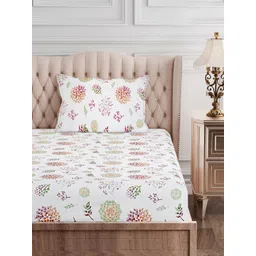 SEJ by Nisha Gupta Floral 144 TC Single Bedsheet with 1 Pillow Cover image 3
