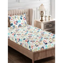 SEJ by Nisha Gupta Floral Blue 144 TC Cotton Single Bed Sheet with 1 Pillow Cover-picture-23