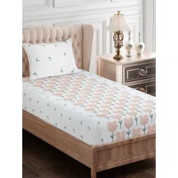 SEJ by Nisha Gupta Floral Brown 144 TC Cotton Single Bed Sheet with 1 Pillow Cover-picture-25