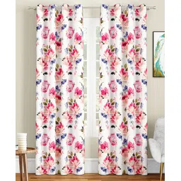SEJ by Nisha Gupta Floral Eyelet Long Door Curtains Pack of 2 - White Red-picture-12