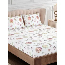 SEJ by Nisha Gupta Floral Green 144 TC Cotton Double Bed Sheet with 2 Pillow Covers-picture-37