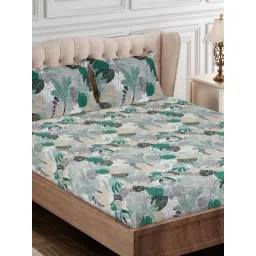 SEJ by Nisha Gupta Floral Green 144 TC Cotton Double Bed Sheet with 2 Pillow Covers-picture-40