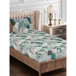 SEJ by Nisha Gupta Floral Green 144 TC Cotton Single Bed Sheet with 1 Pillow Cover-picture-29