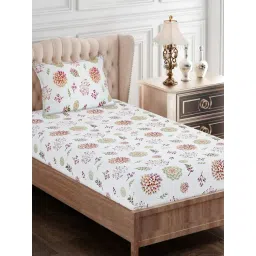 SEJ by Nisha Gupta Floral Green 144 TC Cotton Single Bed Sheet with 1 Pillow Cover-picture-28